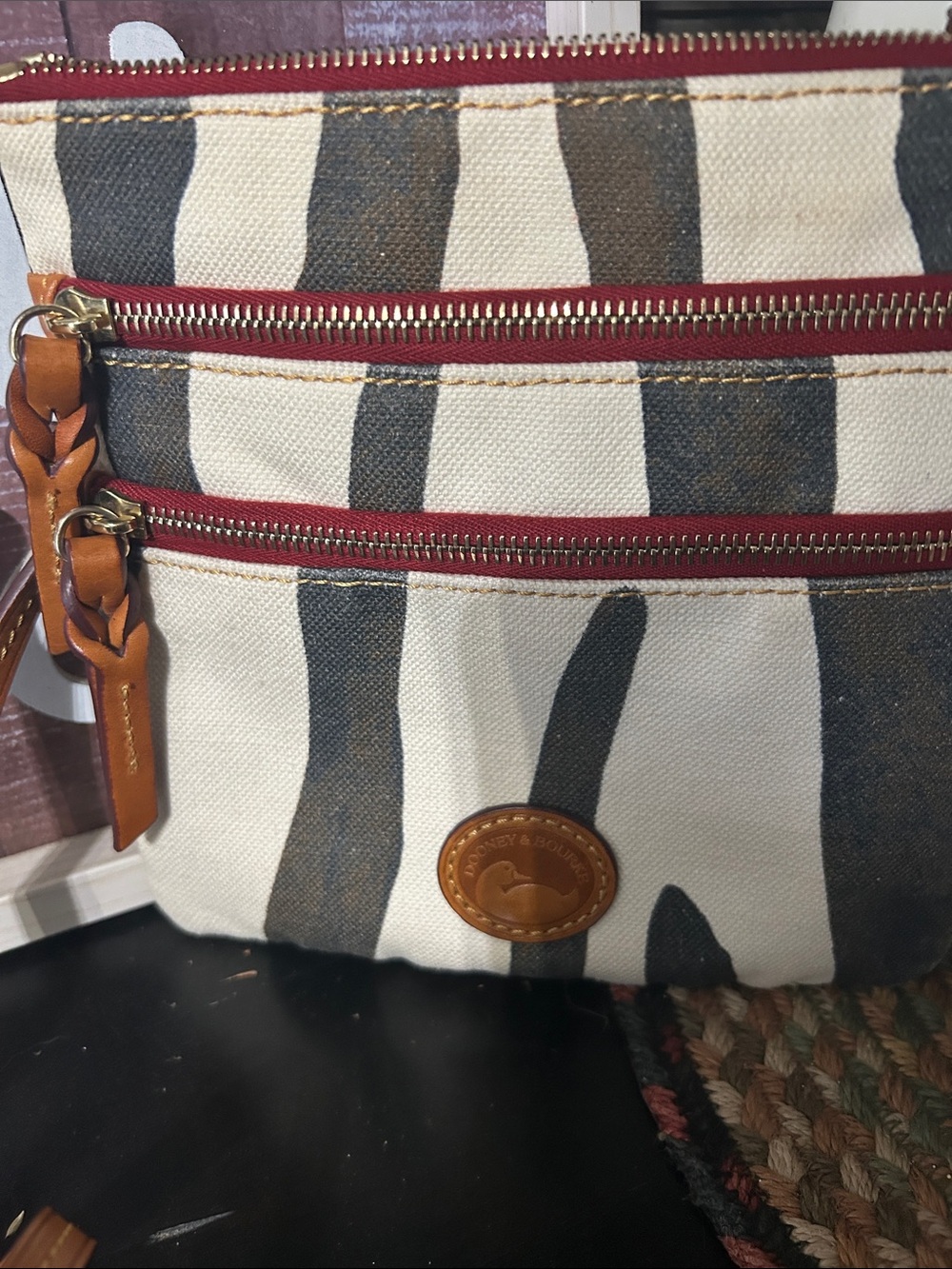 Dooney & Bourke Cream & Brown Zebra-Print Crossbody with Tan Leather Trim - Picture 3 of 9